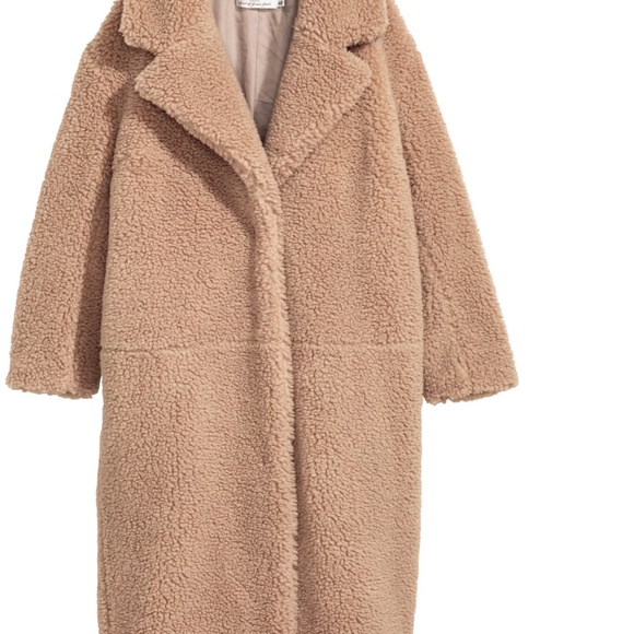 H&M Tan Teddy Jacket with Structured Shoulders and Modern Silhouette - Picture 1 of 3